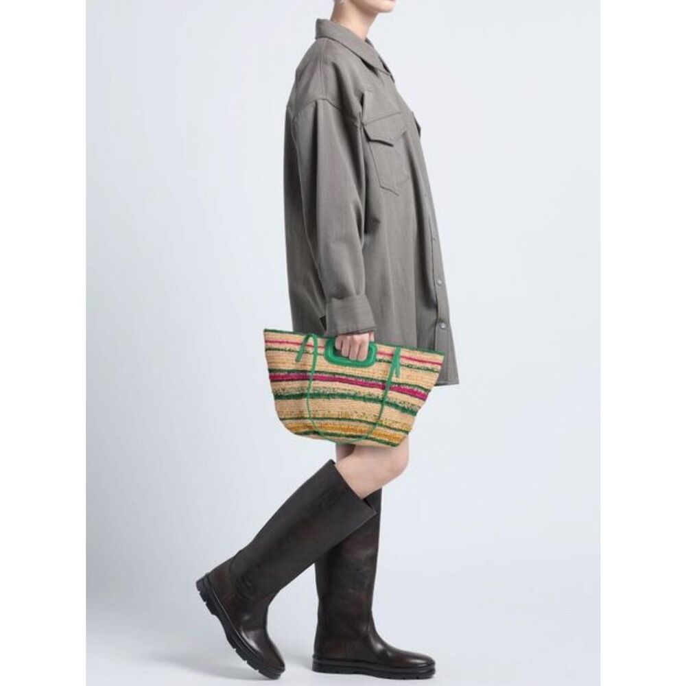 Maje Striped Raffia Basket Bag in the "Casino Green" Summer Stripe Beach Bag - Picture 13 of 13